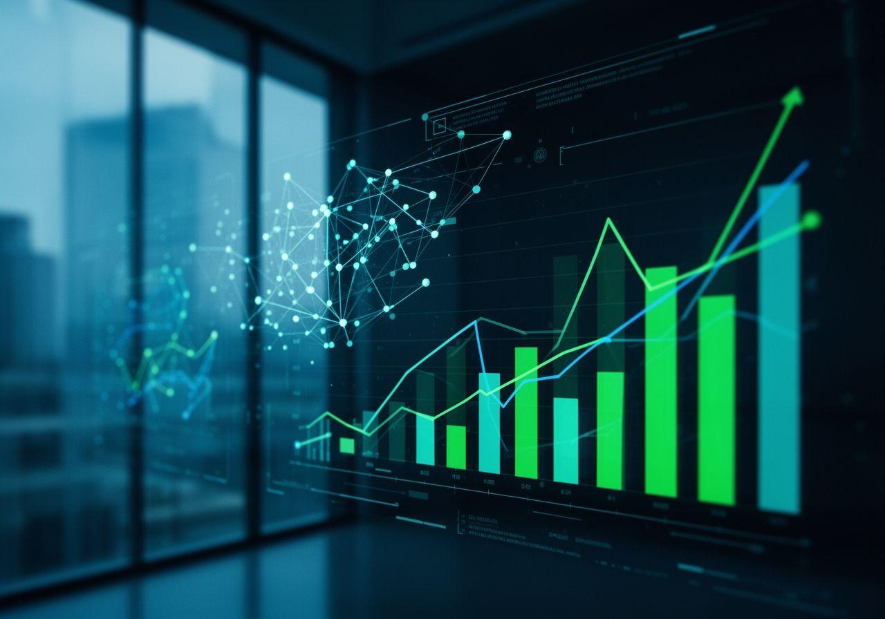 Complex data nodes being transformed into clear holographic business charts