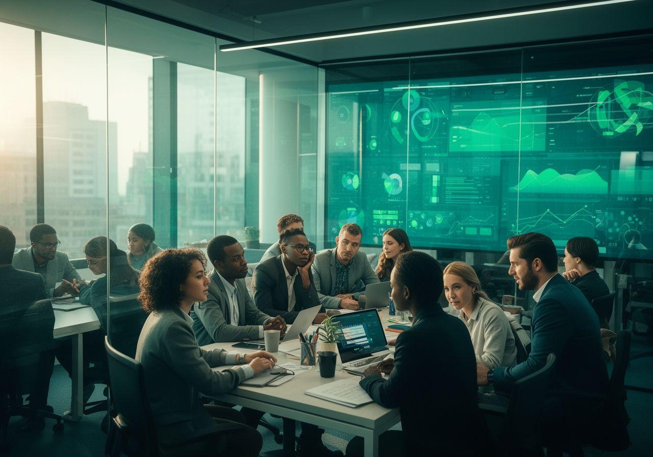 Data intelligence team meeting in a modern London office